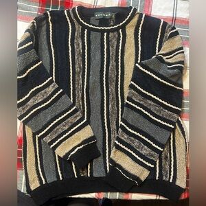 Tundra Men's Multi-Striped Crewneck Sweater - Black, Gray, Tan